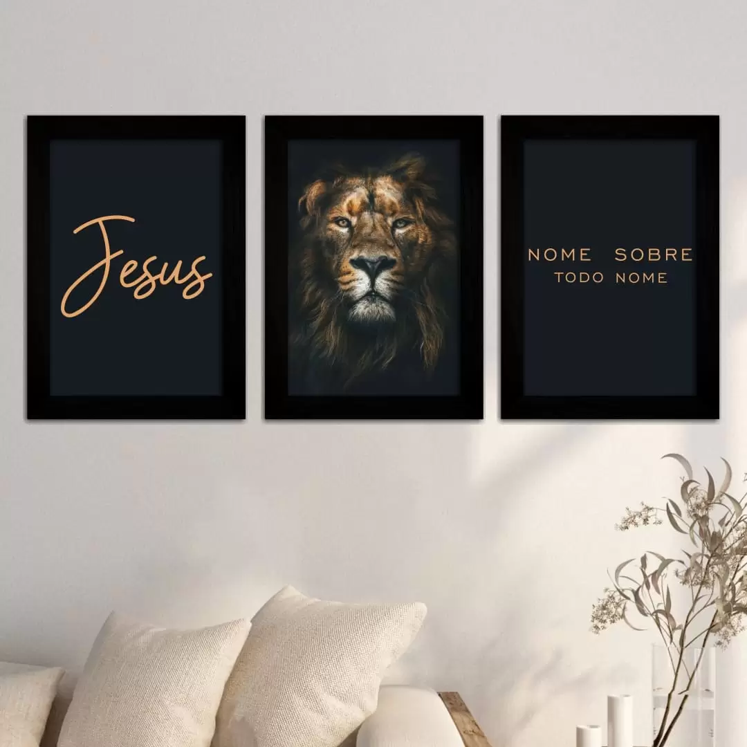 3350 Kit-3-Quadros-Frase-e-Leão
