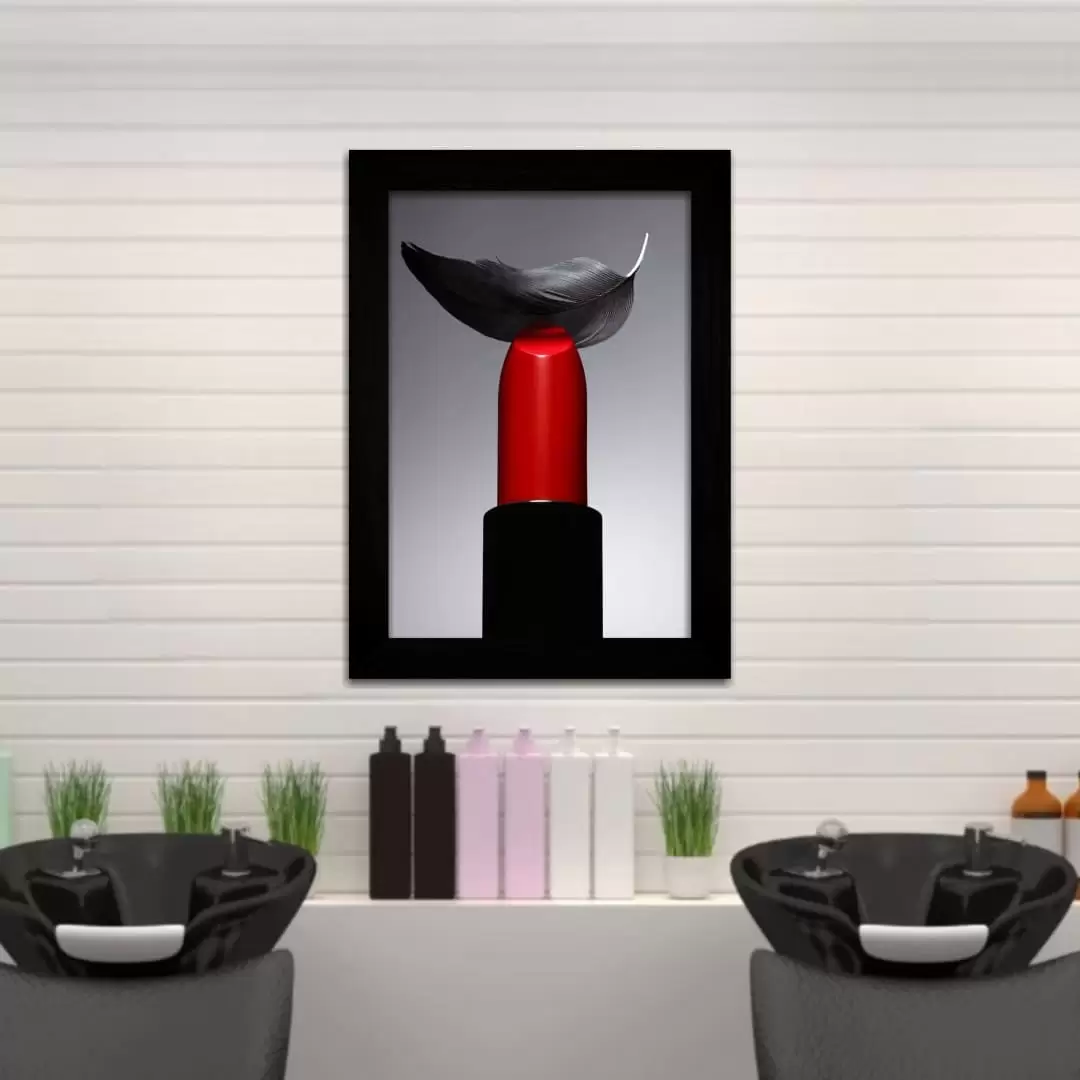 Quadro Decorativo Batom Pena - Moldura Preta -