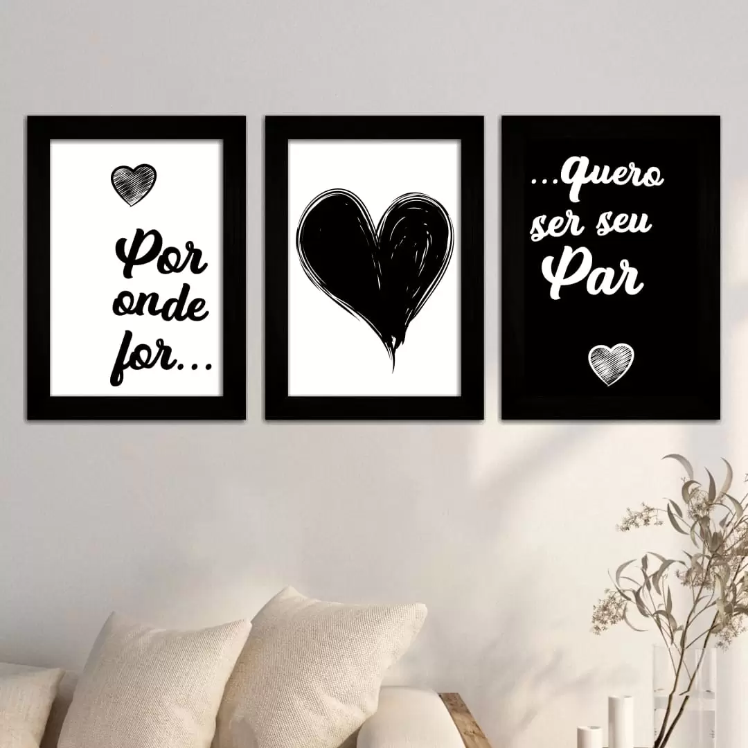 Kit 3 Quadros - Por onde for... - Moldura Preta -