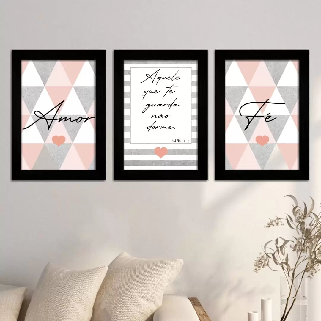 Kit 3 Quadros Aquele-que-te-Guarda... - Moldura Preta -