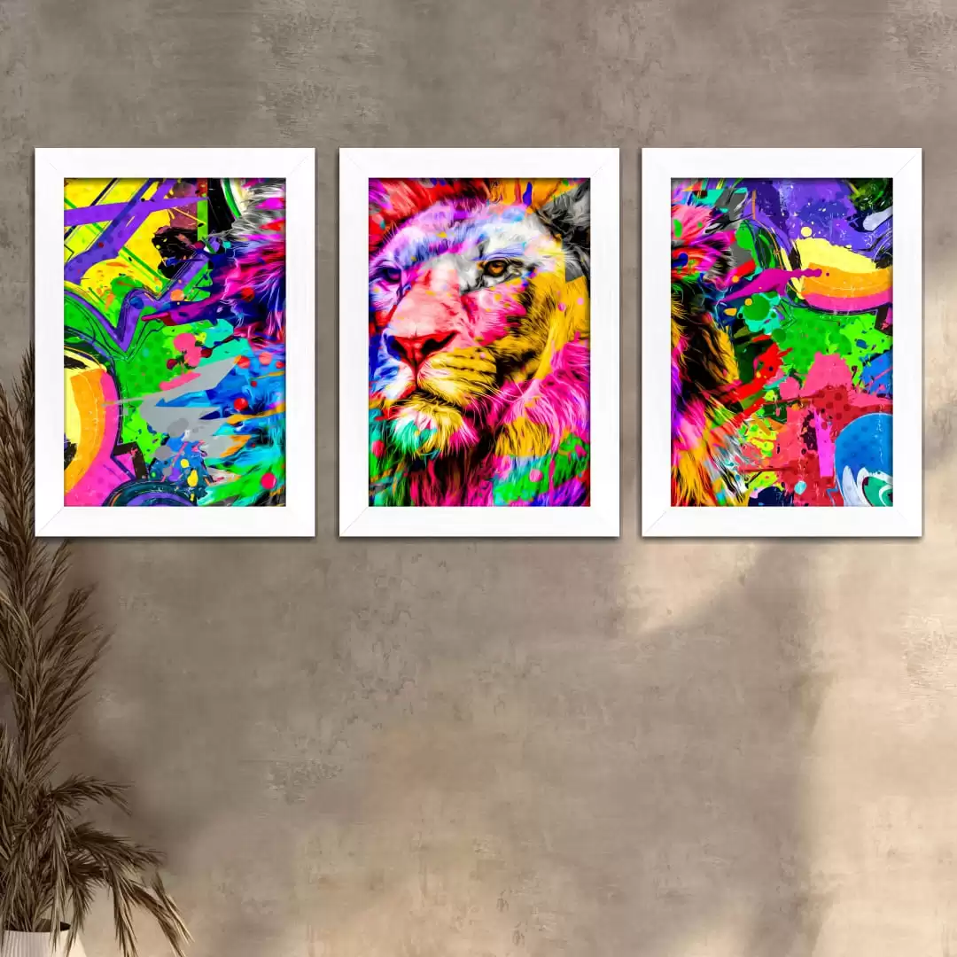 Kit-3 Quadros Leão Mult-color - Imagem 2