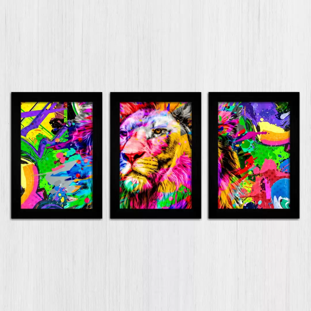 Kit-3 Quadros Leão Mult-color - Imagem 3