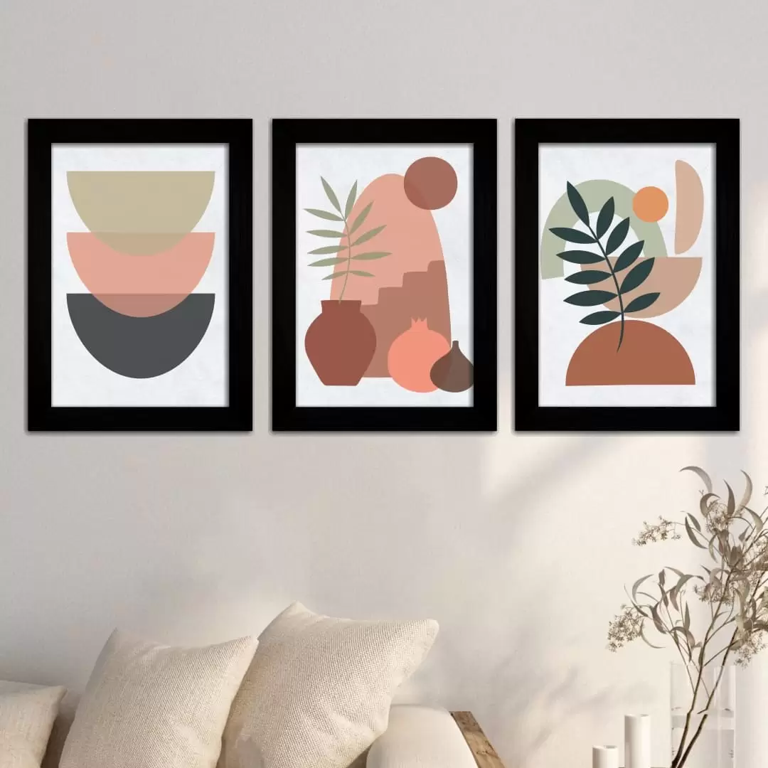 Kit 3 Quadros Plantas-Minimalista - Moldura Preta -