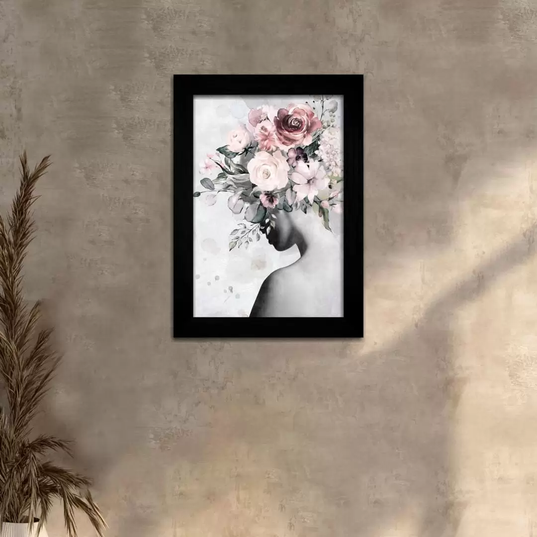 Quadro Decorativo Modelos - Mulher/Flor - Moldura Preta -