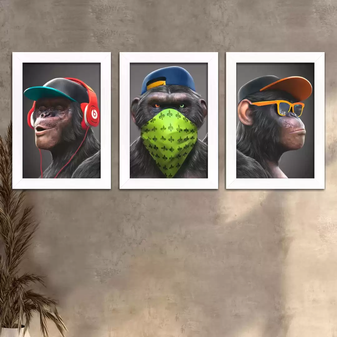 Kit 3 Quadros Macacos-Drip - Imagem 2