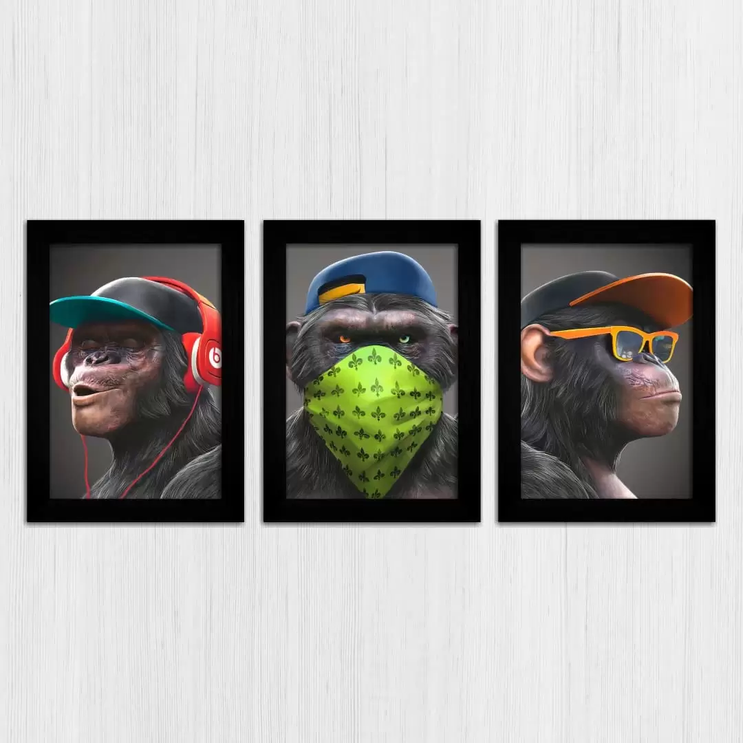 Kit 3 Quadros Macacos-Drip - Imagem 3