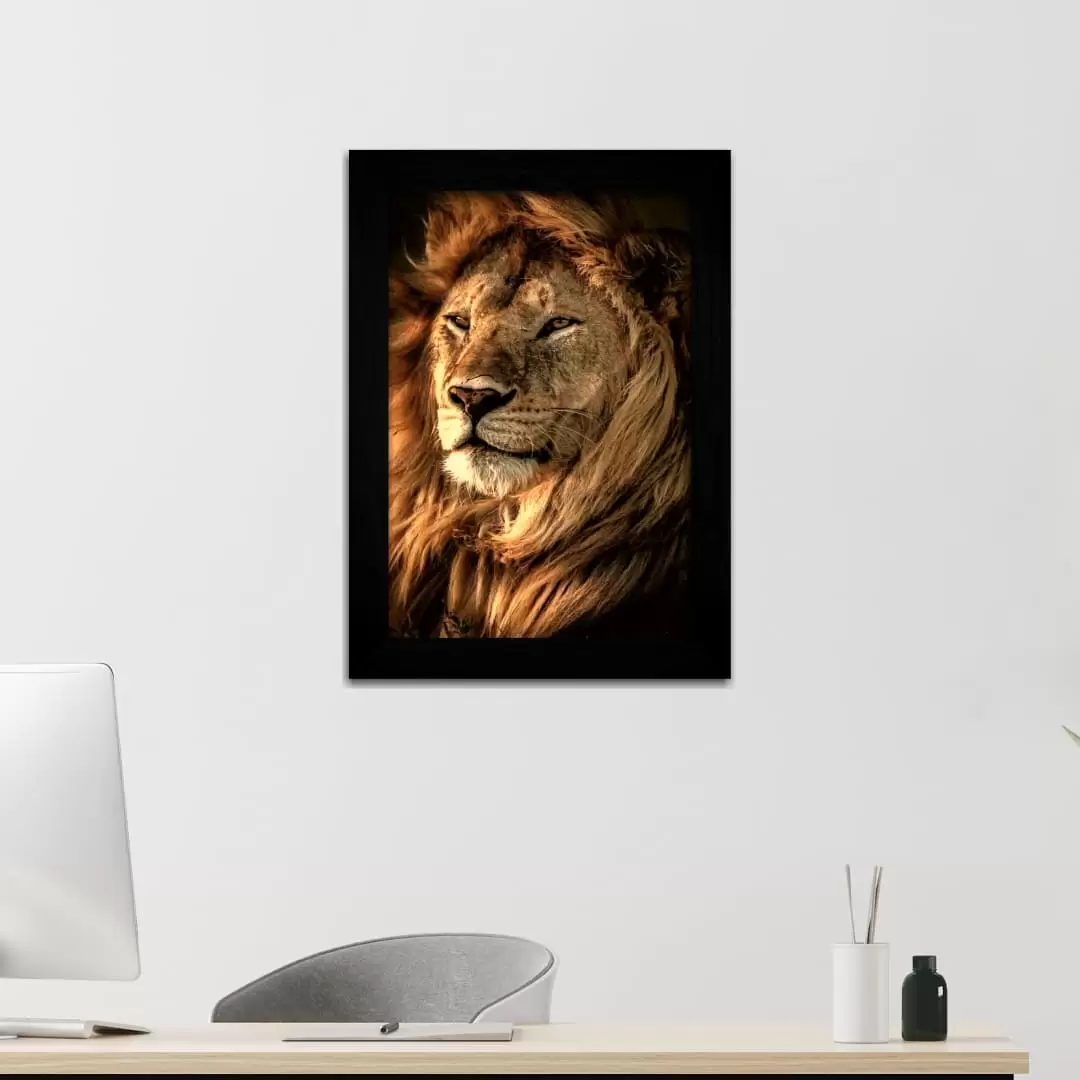 Quadro Decorativo Leão Rei - Moldura Preta -