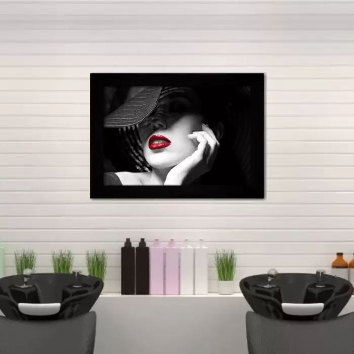 Quadro Decorativo Moda - HatWoman - Moldura Preta -