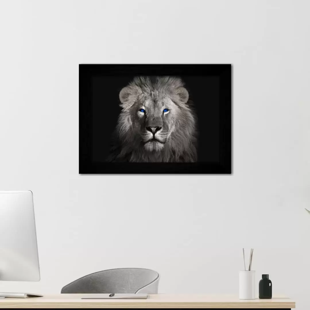 Quadro Decorativo Leão Preto-e-Branco - Moldura Preta - Quadro Decorativo Leão Preto-e-Branco - Moldura Preta -