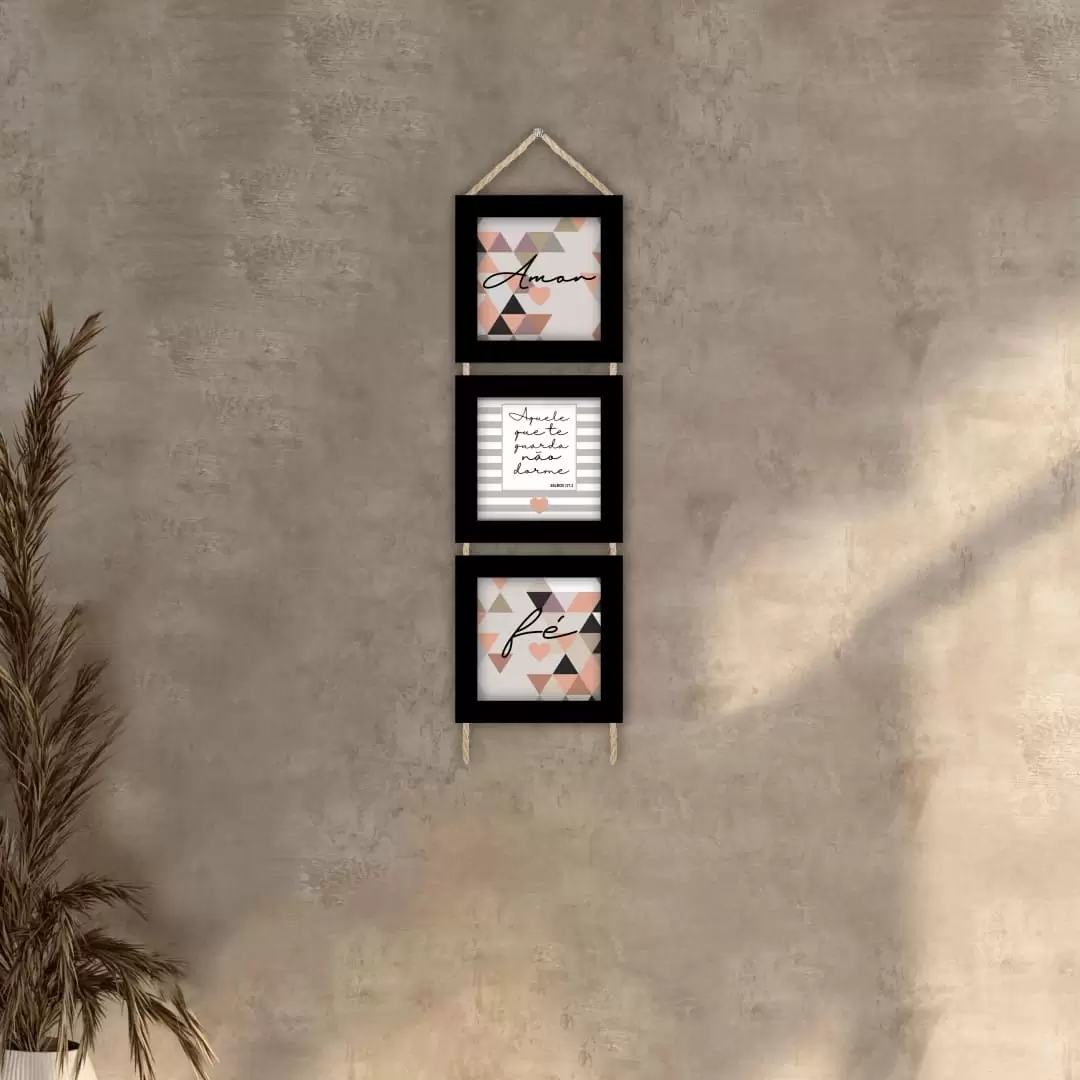 Trio Quadrinhos com Corda - Aquele-que.. - Moldura Preta - Trio Quadrinhos com Corda - Aquele-que.. - Moldura Preta -