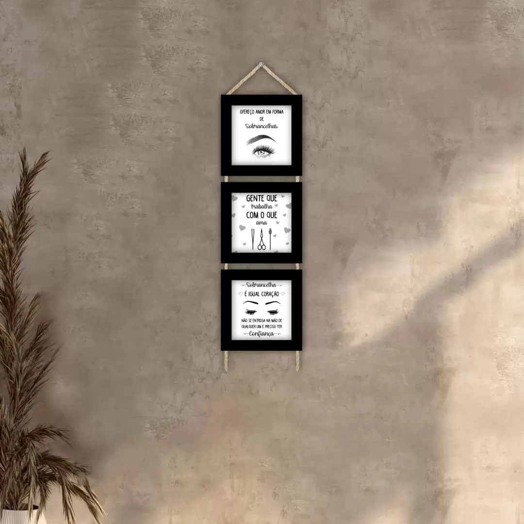 Trio Quadrinhos com Corda - Ofereço-amor - Moldura Preta -