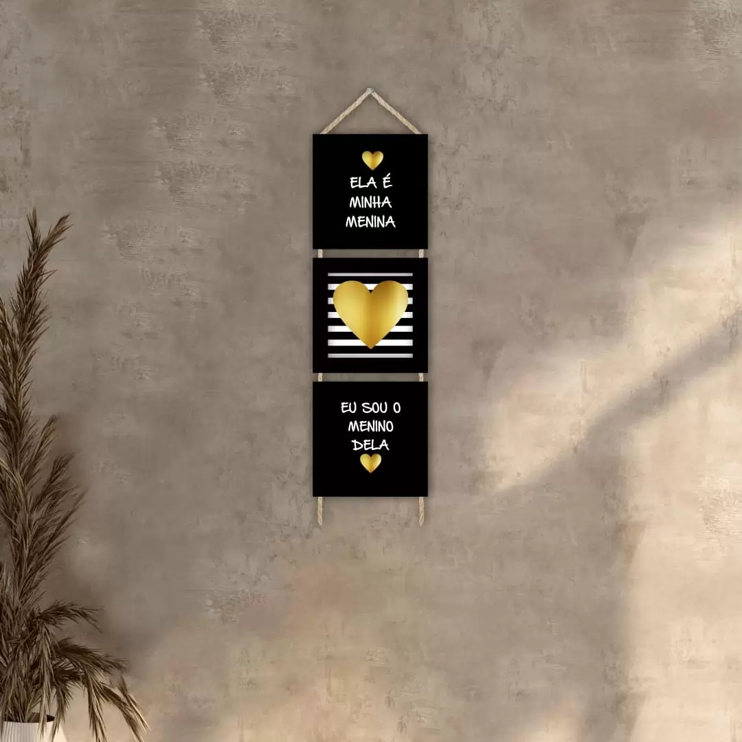 Trio Quadrinhos com Corda - Ela-é-minha. - Moldura Preta - Trio Quadrinhos com Corda - Ela-é-minha. - Moldura Preta -