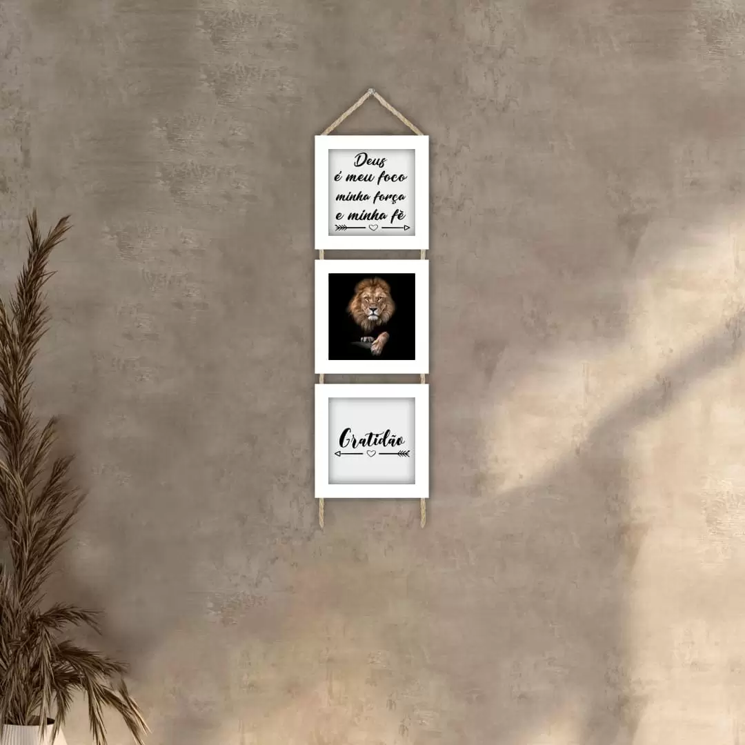 Quadros decorativos - Trio de cordinha - Moldura Branca - Deus é meu foco