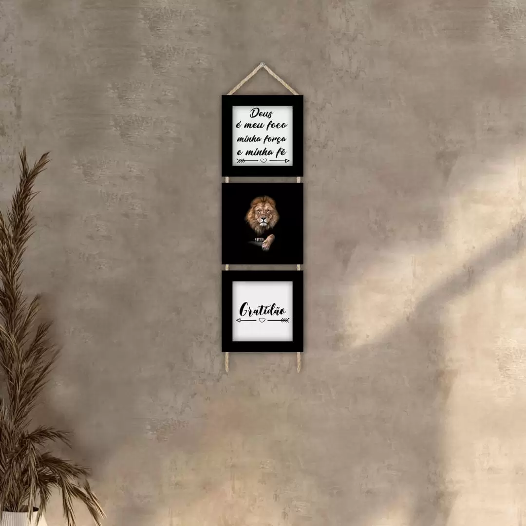 Trio Quadrinhos com Corda - Deus-é-meu-foco - Moldura Preta -