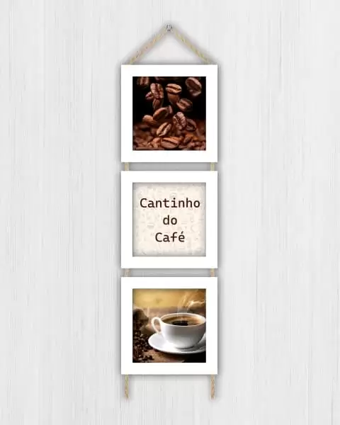 Quadros decorativos - Trio de cordinha - Moldura Branca - Cantinho do café