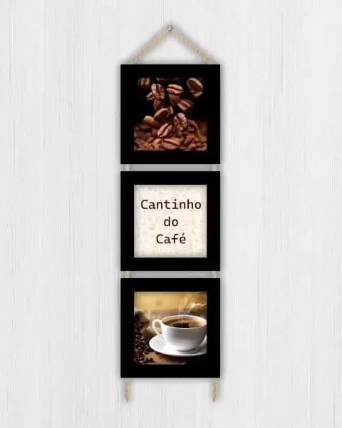 Quadros decorativos - Trio de cordinha - Moldura Preta - Cantinho do café