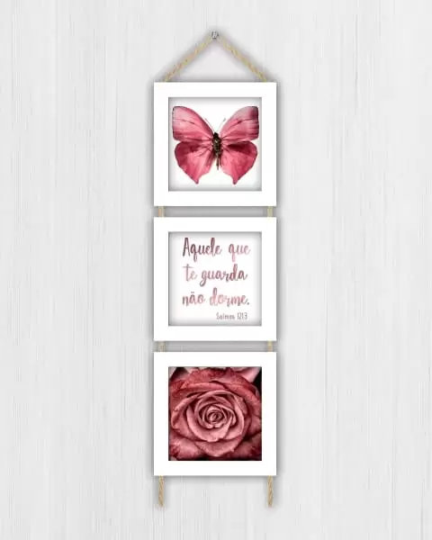 Quadros decorativos - Trio de cordinha - Moldura Branca - Aquele que te guarda não dorme