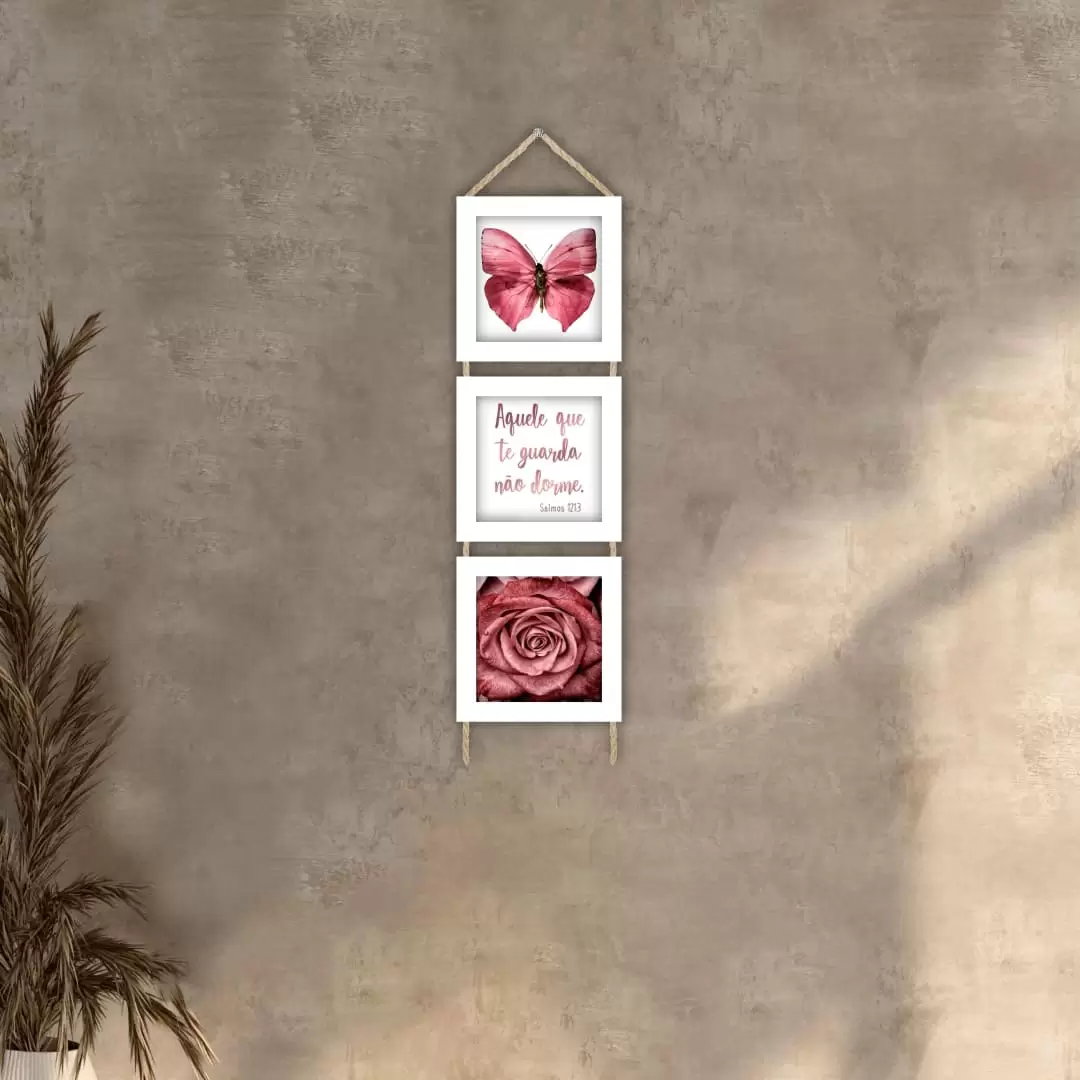 Quadros decorativos - Trio de cordinha - Moldura Branca - Aquele que te guarda não dorme