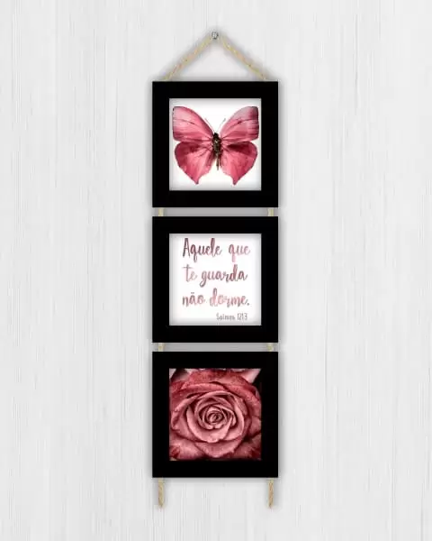 Quadros decorativos - Trio de cordinha - Moldura Preta - Aquele que te guarda não dorme