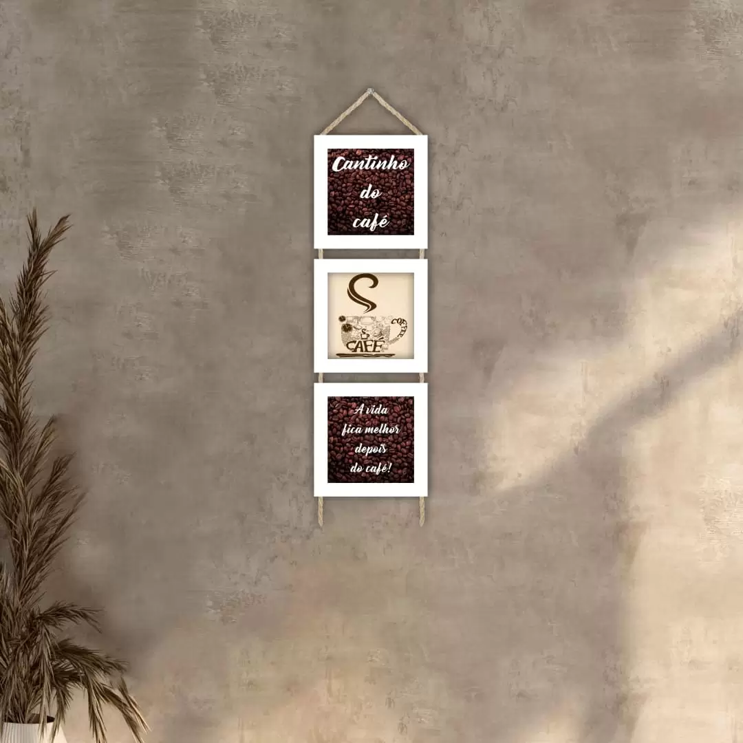 Quadros decorativos - Trio de cordinha - Moldura Branca - Cantinho do café