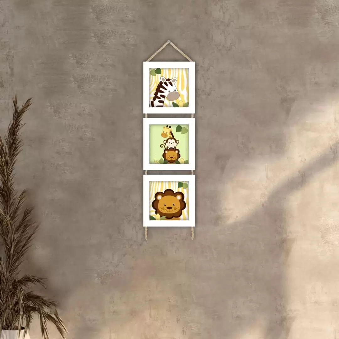 Quadros decorativos - Trio de cordinha - Moldura Branca - Safari ifantil