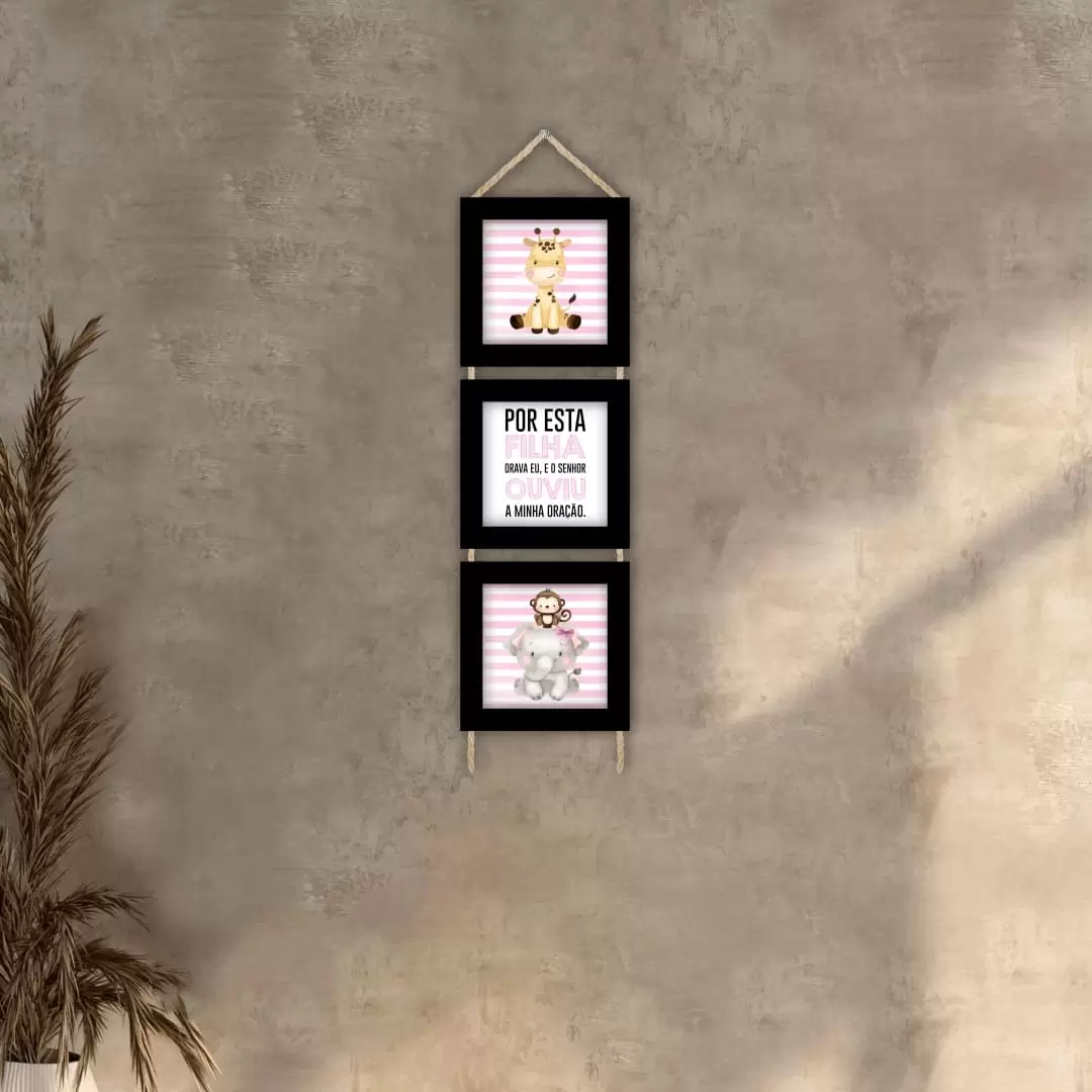 Trio Quadrinhos com Corda - Por-esta-filha - Moldura Preta - Trio Quadrinhos com Corda - Por-esta-filha - Moldura Preta -