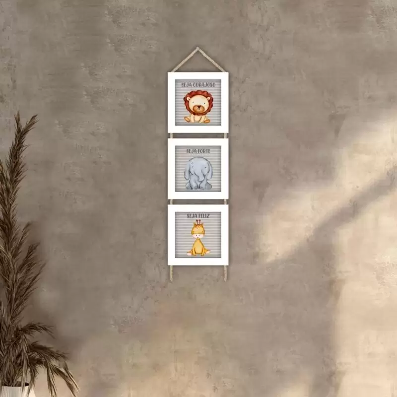Quadros decorativos - Trio de cordinha - Moldura Branca - Seja Corajoso seja forte seja feliz