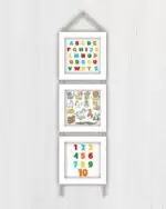 Quadros decorativos - Trio de cordinha - Moldura Branca - Alfabeto