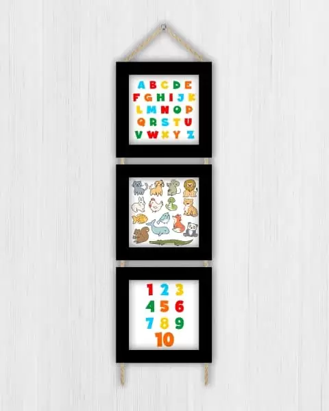 Quadros decorativos - Trio de cordinha - Moldura Preta - Alfabeto