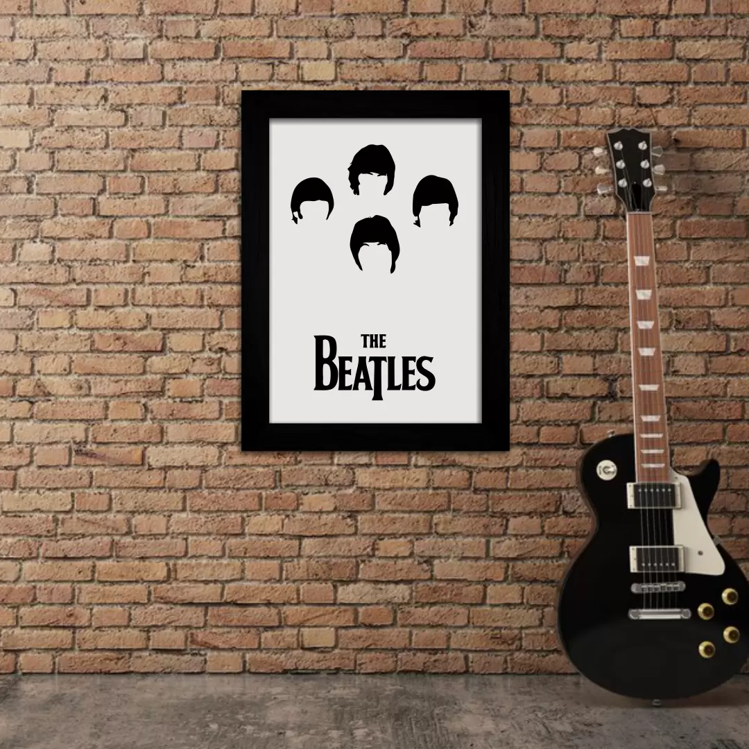 Quadro Decorativo Musica Beatles -Moldura Preta Ambientado