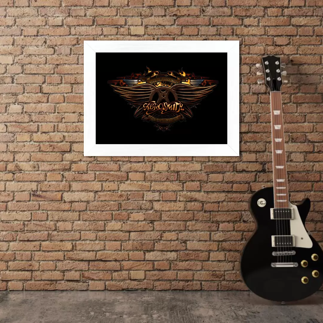 Quadro Decorativo Musica Aerosmith - Moldura Branca Ambientado