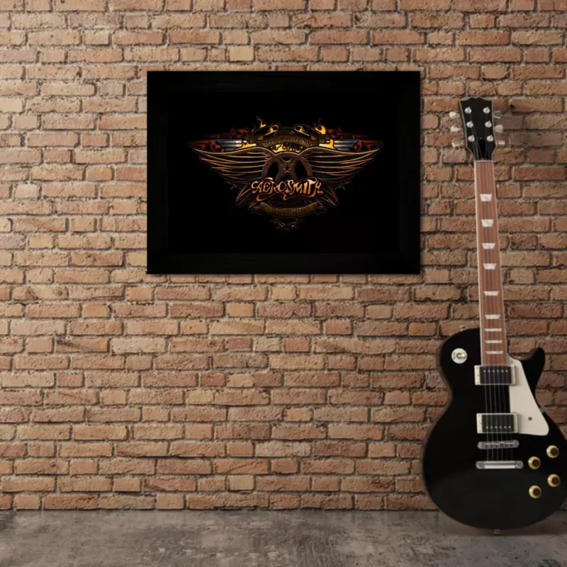 Quadro Decorativo Musica Aerosmith - Moldura Preta Ambientado