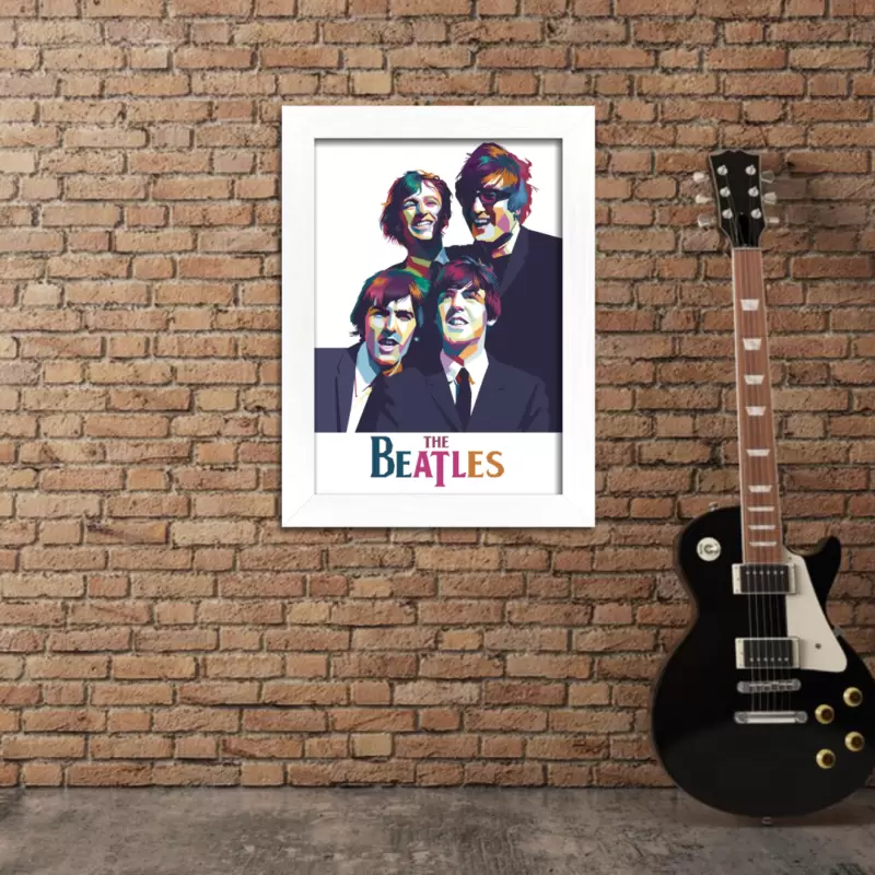 Quadro Decorativo Musica Thes Beatles - Moldura Branca Ambientado