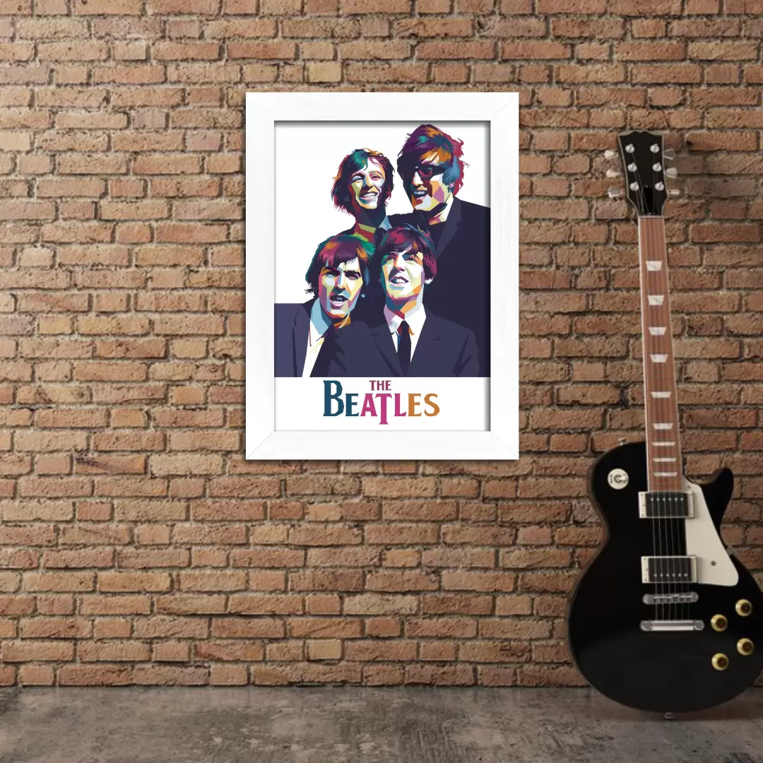 Quadro Decorativo Musica Thes Beatles - Moldura Branca Ambientado