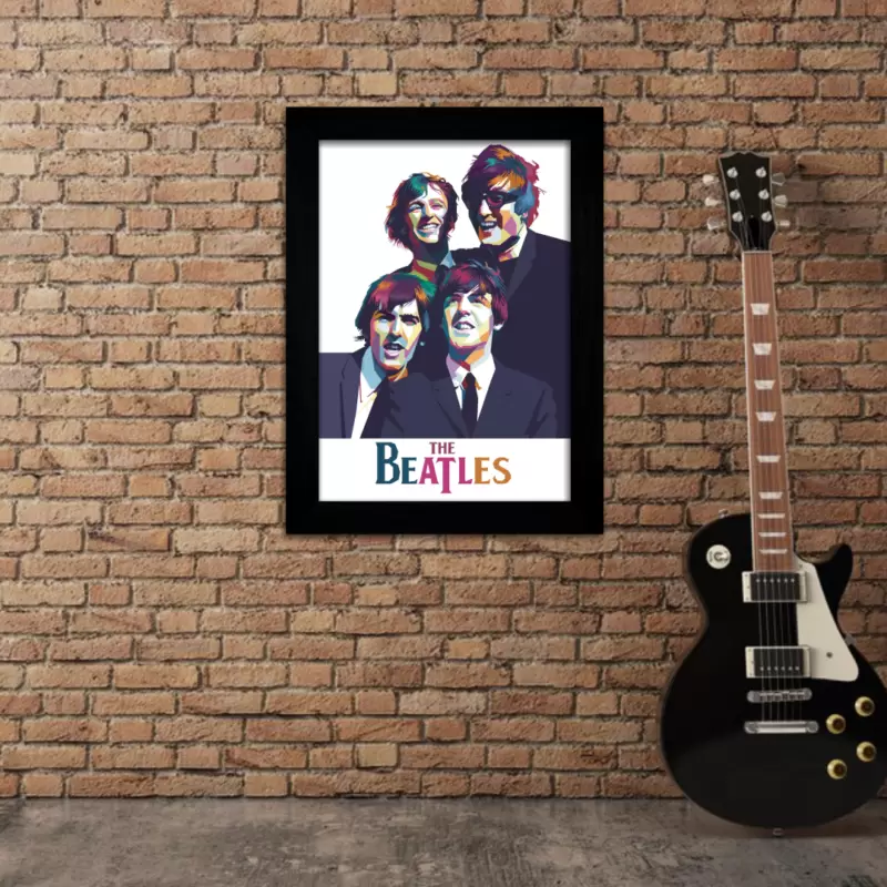Quadro Decorativo Musica - Os Beatles - Moldura Preta - Ambientado
