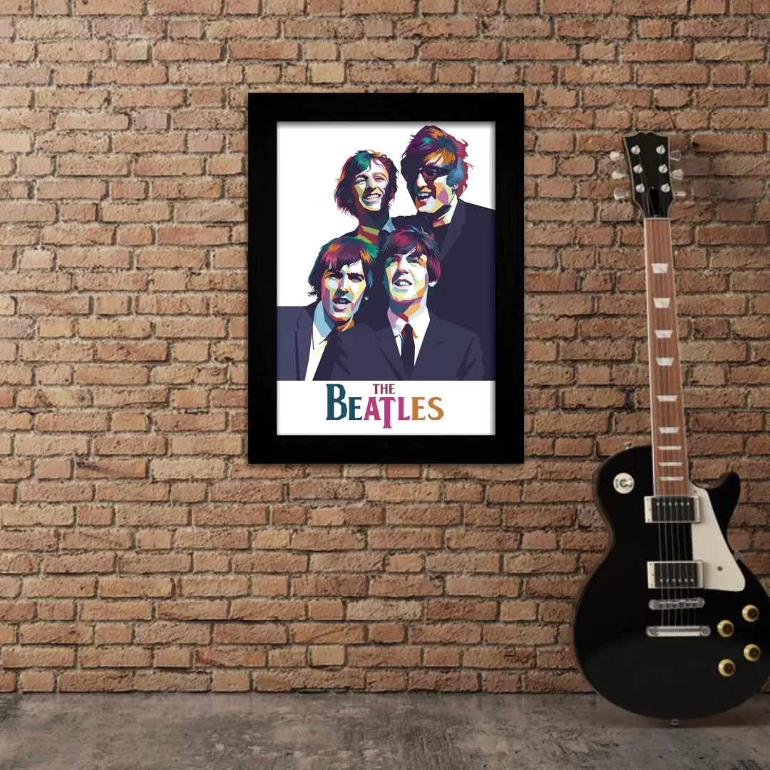 Quadro Decorativo Musica - Os Beatles - Moldura Preta - Ambientado