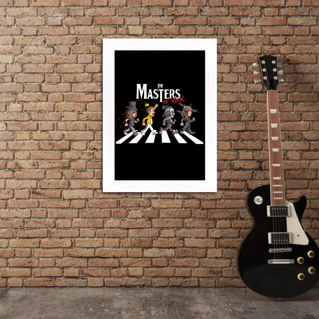 Quadro Decorativo Musica - The Masters of Rock - Moldura Branca Ambientado
