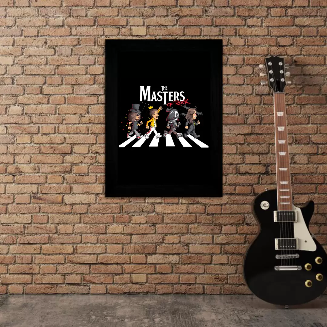 Quadro Decorativo Musica - The Masters of Rock - Moldura Preta Ambientado
