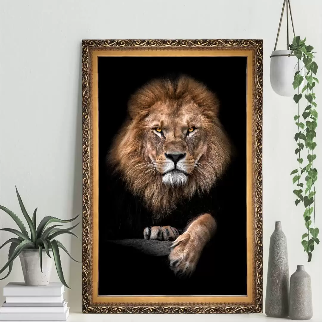 Quadro Decorativo Leão - Luxuoso - Modelo Big's Dourada