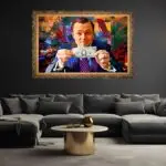 Quadro Decorativo Lobo WallStreet - Modelo Big - Moldura Luxo Dourada - Ambientado