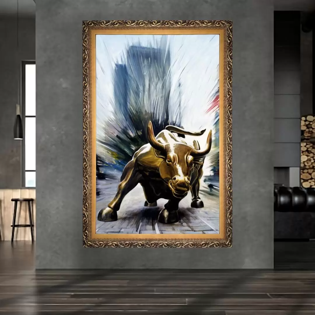 Quadro Decorativo Bufalo Dourado - Modelo Big - Moldura Luxo Dourada Ambientado
