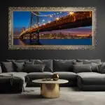 Quadro Decorativo Ponte - Modelo Panoramico - Moldura Luxo Dourada Ambientado