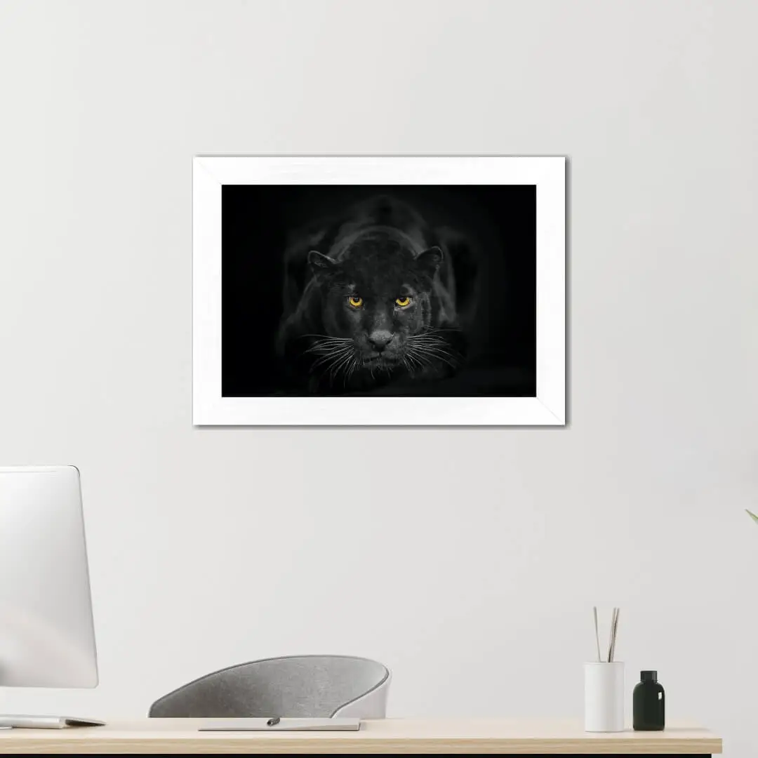 Quadro Decorativo Pantera - Modelo Classico - Moldura Branca Ambientado