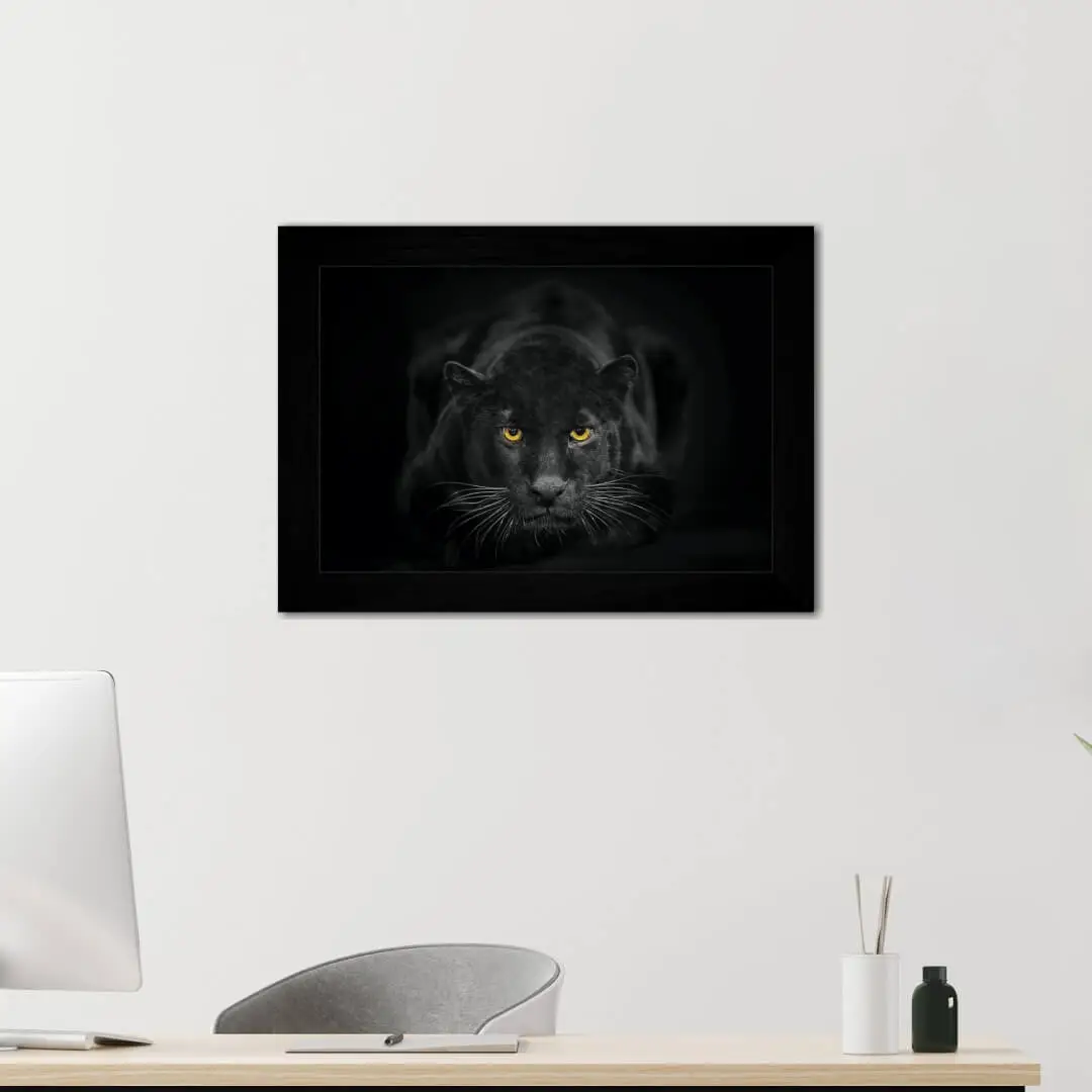 Quadro Decorativo Pantera - Modelo Classico - Moldura Preta Ambientado Quadro Decorativo Pantera - Modelo Classico - Moldura Preta Ambientado