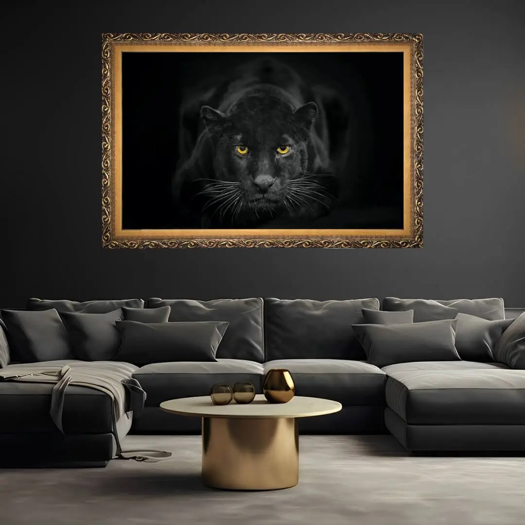 Quadro Decorativo Pantera - Modelo BIg - Moldura Luxo Dourada Ambientado