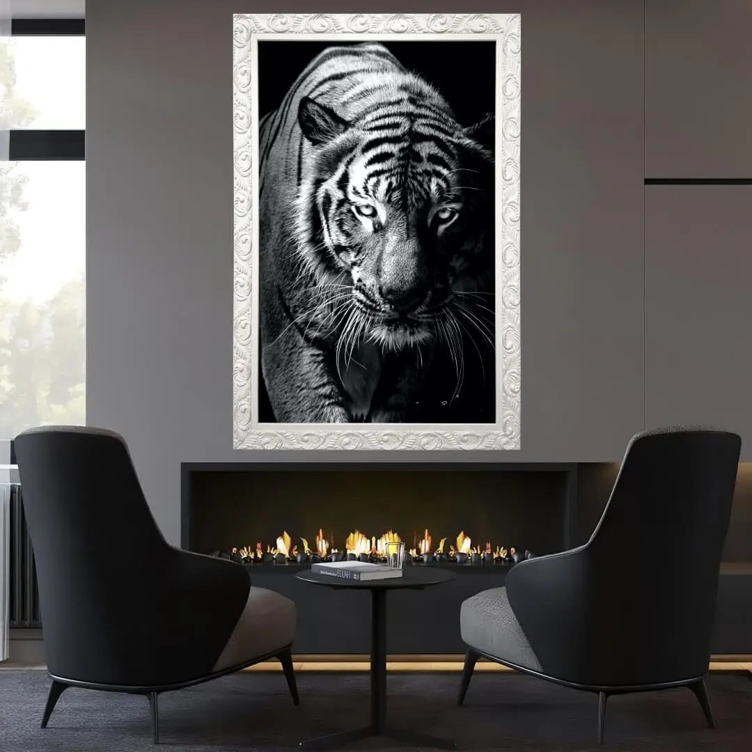 0307 Quadro Decorativo Tigre Preto e Branco - Modelo Big's - Imagem 1
