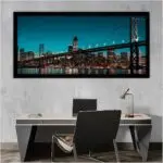 Quadro Decorativo Bay Bridge - Modelo Panoramico - Moldura Modesta Preta Ambientado