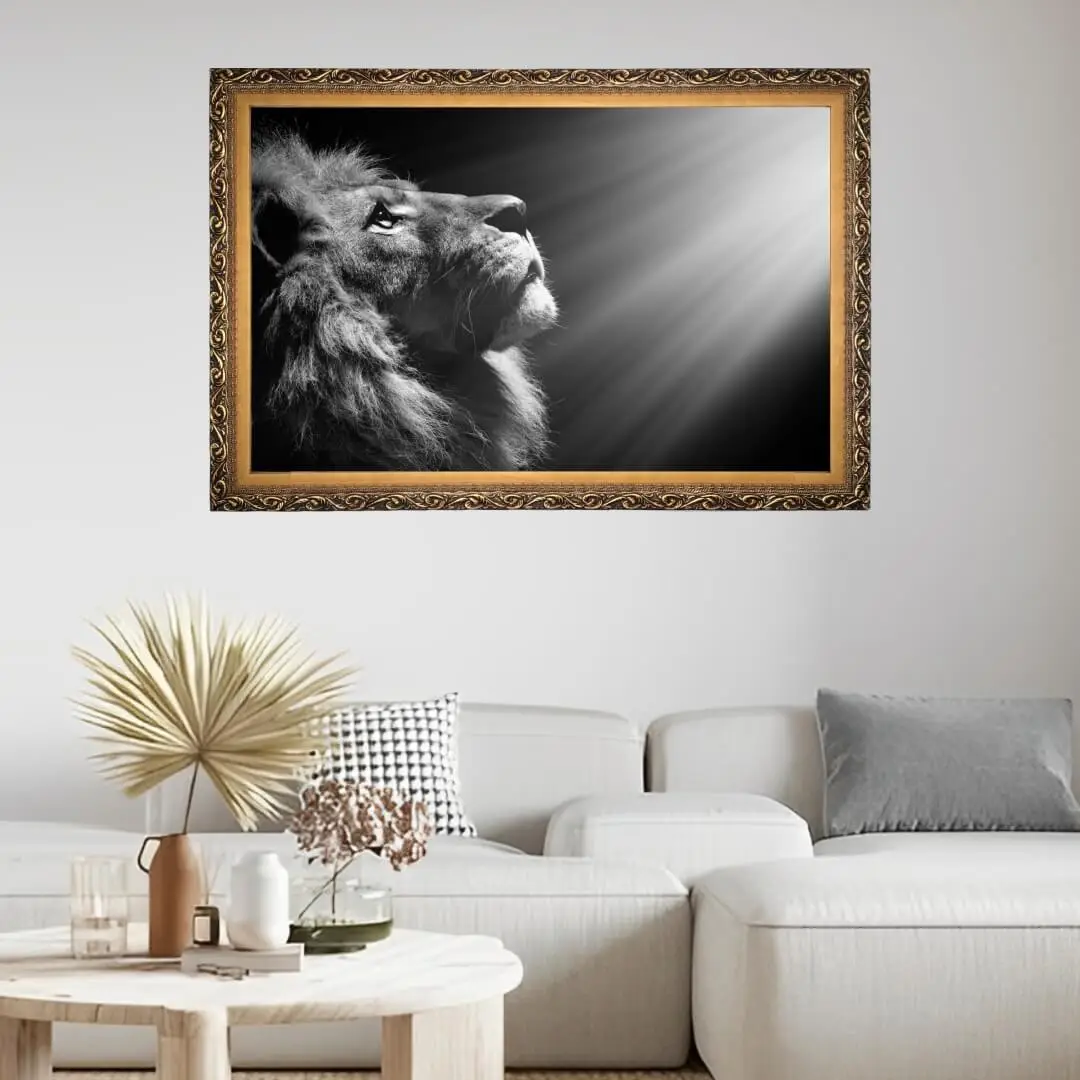 0314 Quadro Decorativo Leão Luz Branca - Modelo Big's - Imagem 1
