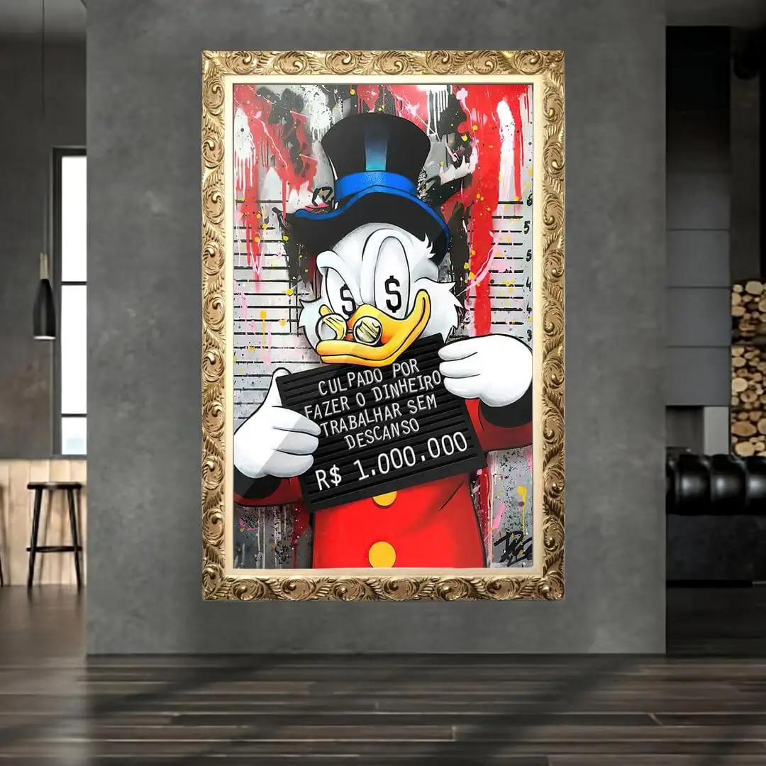 Quadro Decorativo Tio-Patinhas Culpado - Modelo Big - Moldura Luxo Bege - Ambientado Quadro Decorativo Tio-Patinhas Culpado - Modelo Big - Moldura Luxo Bege - Ambientado