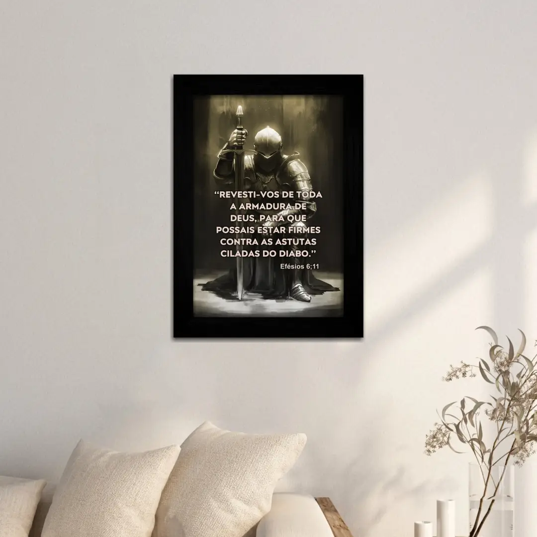 Quadro Decorativo Guerreiro Templário - Modelo Classico - Moldura Preta - Ambientado